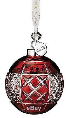 Waterford Crystal Ruby Christmas Ball Ornament with 2018 Silver Hang Tag