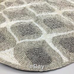 X6 Tahari Beaded Silver Placemat Set Ornament Design Holiday Christmas
